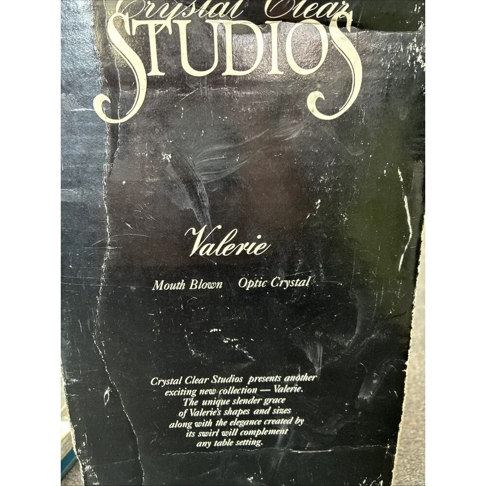 Crystal Clear Studios Valerie 4 Wine Glasses & Stopper Optic Swirl Frosted 1990s